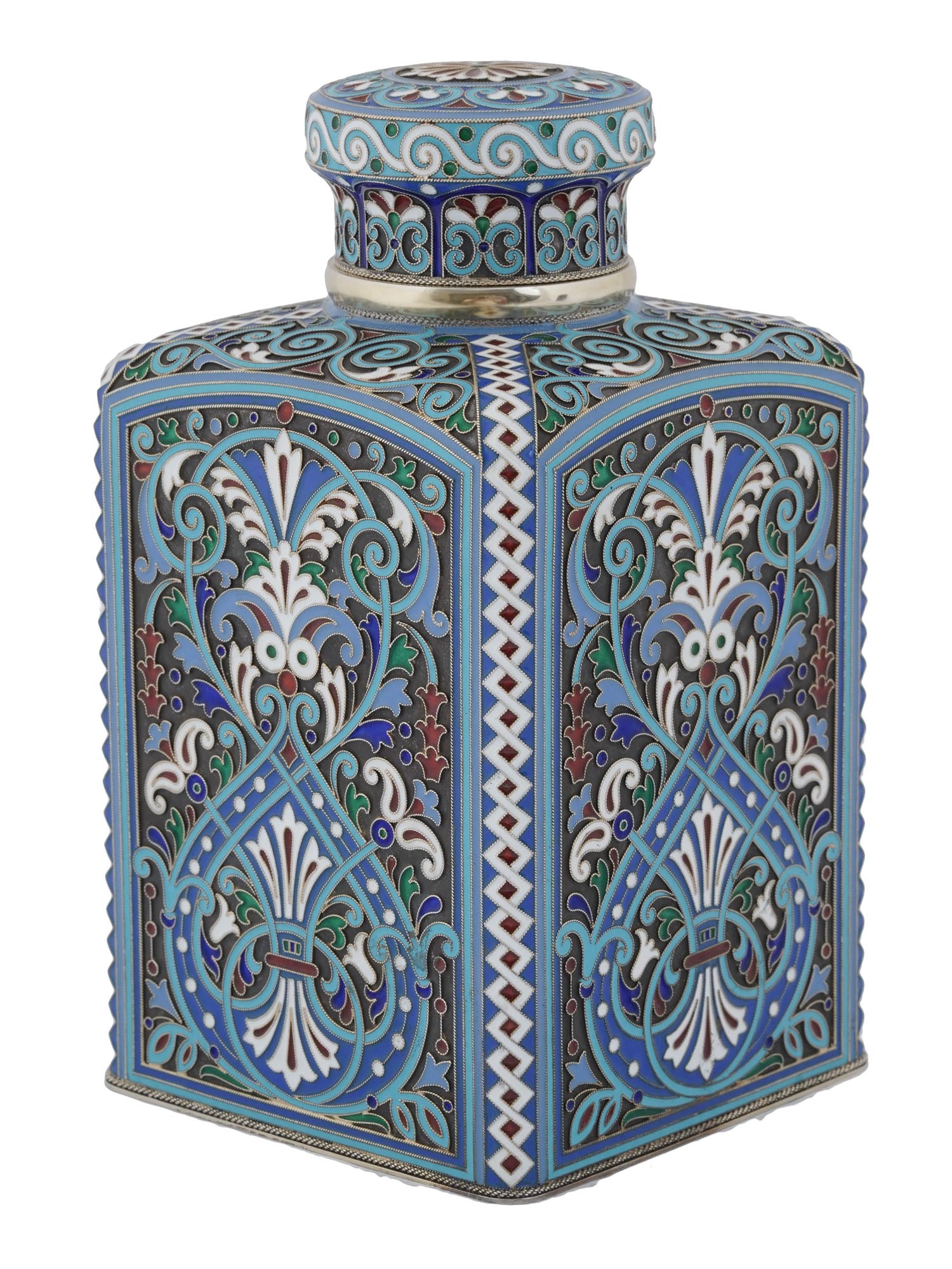 LARGE RUSSIAN LIDDED GILT SILVER ENAMEL TEA CADDY PIC-0